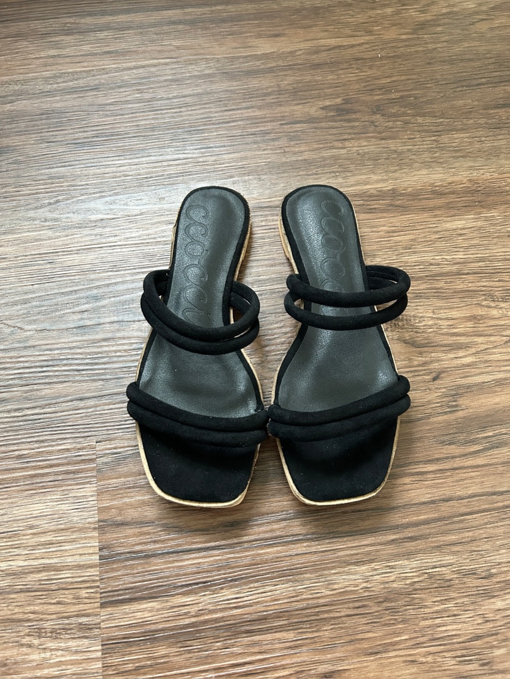 Black Double-Ring Strap Slide Sandals by CCOCCI
